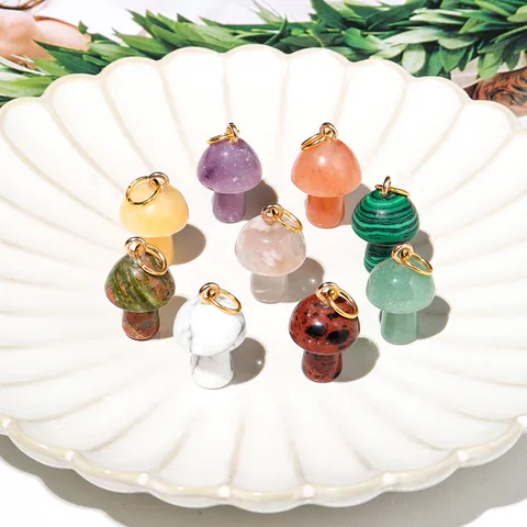 Natural Crystal Small Mushroom Pendant Agate Semi-precious Stone Ore Diy Necklace Ornament Wholesale