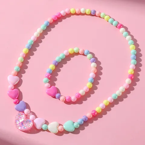 Cute Heart Shape Resin Beaded No Inlaid Women's Bracelets Necklace