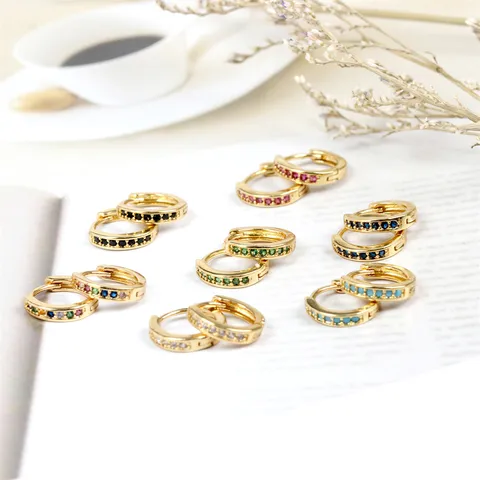 Fashion Round Gold Plated Copper Zircon Hoop Earrings