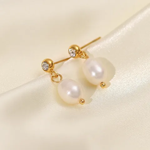 Elegant Geometric Stainless Steel Drop Earrings Gold Plated Pearl Stainless Steel Earrings