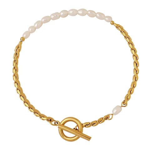 Classic Style Geometric 304 Stainless Steel 18K Gold Plated Pearl Bracelets In Bulk