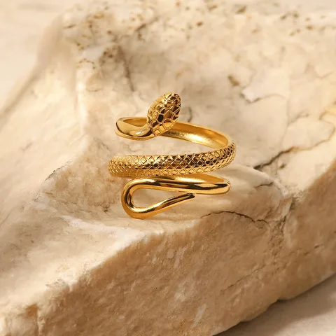 Wholesale Jewelry Fashion Snake 304 Stainless Steel 18K Gold Plated Plating Open Ring