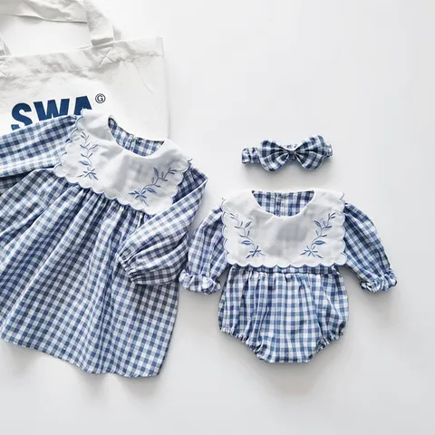 Fashion Plaid Printing 100% Cotton Girls Dresses