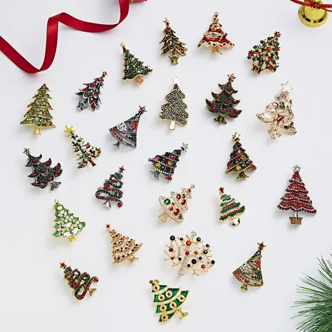 Fashion Christmas Tree Alloy Inlay Rhinestones Unisex Brooches