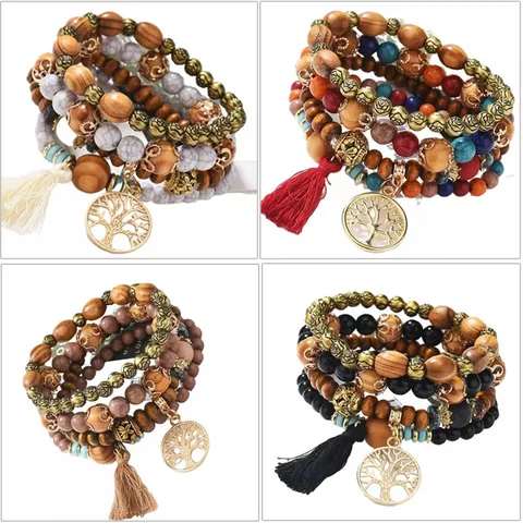 Ethnic Style Tree Beaded Tassel Women's Bracelets