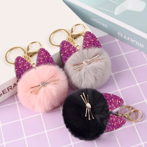 Cute Cat Alloy Plush Sequins Bag Pendant Keychain