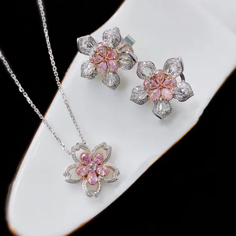 Fashion Flower Copper Inlay Zircon Women's Rings Earrings Necklace