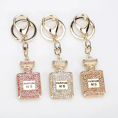 Fashion Perfume Bottle Alloy Inlay Rhinestones Women's Bag Pendant Keychain 1 Piece