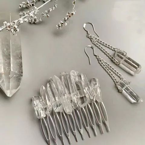 Fashion Geometric Natural Crystal Handmade Hair Combs Earrings