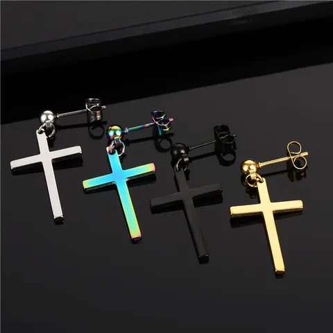 Simple Style Cross Titanium Steel Drop Earrings 1 Piece