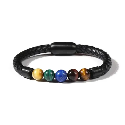 Fashion Circle Pu Leather Natural Stone Beaded Men's Bracelets