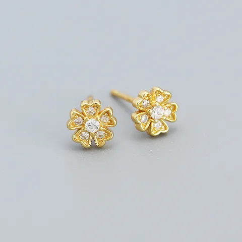 Fashion Flower Sterling Silver Inlay Zircon Ear Studs 1 Pair