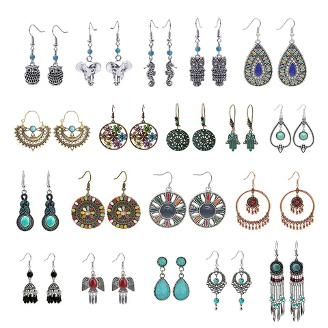 1 Pair Bohemian Water Droplets Tassel Alloy Inlay Turquoise Women's Drop Earrings