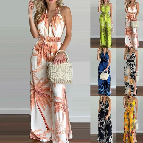 Women's Daily Simple Style Plant Full Length Printing Jumpsuits