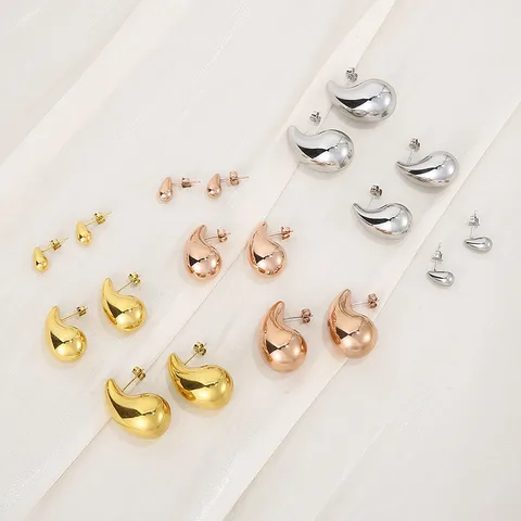 1 Pair Modern Style Water Droplets Plating Stainless Steel 18K Gold Plated Ear Studs