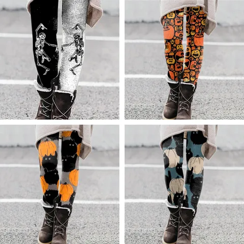 Women's Daily Street Casual Pumpkin Bat Skull Full Length Printing Leggings