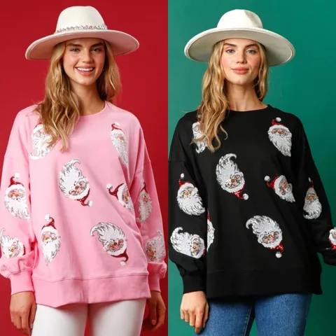 Women's Hoodies Long Sleeve Sequins Christmas Santa Claus