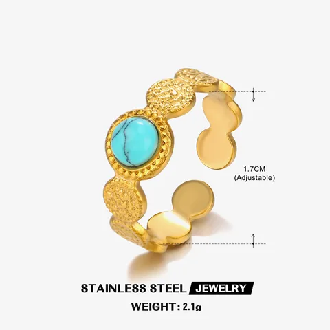 304 Stainless Steel 18K Gold Plated IG Style Plating Inlay Geometric Natural Stone Turquoise Opal Open Ring