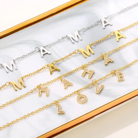 Wholesale Elegant Basic Letter Stainless Steel Plating 18k Gold Plated Necklace