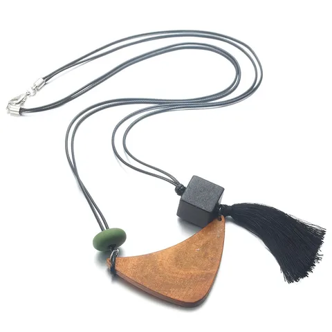 Retro Simple Style Geometric Wood Tassel Women's Pendant Necklace