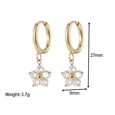 1 Pair Fashion Flower Plating Inlay 304 Stainless Steel Zircon Gold Plated Drop Earrings