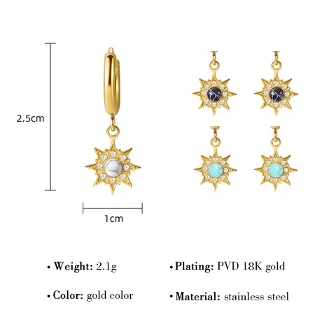 1 Pair Simple Style Flower Plating Inlay 304 Stainless Steel Turquoise 18K Gold Plated Drop Earrings