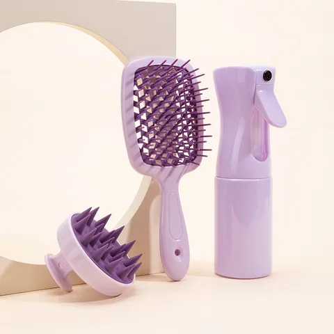 Hair Sprinkling Evenly Delicate Continuous Spray Bottle Clean Hair Silicone Shampoo Brush Straight Hair Hollow Comb Suit