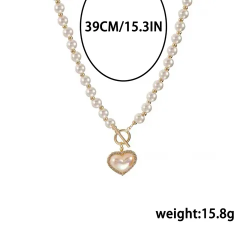 Elegant Heart Shape Imitation Pearl Alloy Splicing Necklace