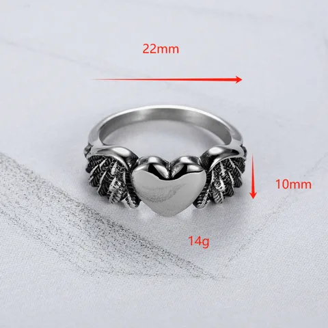 Punk Heart Shape Wings Anchor 304 Stainless Steel Women's Rings