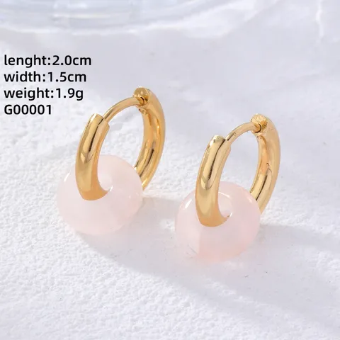 1 Pair Retro Simple Style Round Plating 304 Stainless Steel Natural Stone Gold Plated Earrings