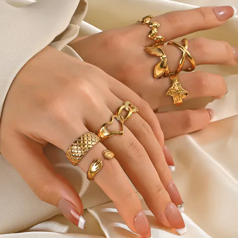 304 Stainless Steel 18K Gold Plated IG Style Plating Heart Shape Butterfly Open Rings