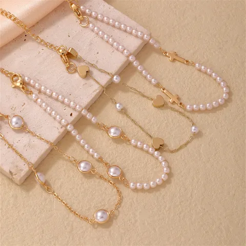 Casual Simple Style Round Heart Shape Copper Pearl Bracelets