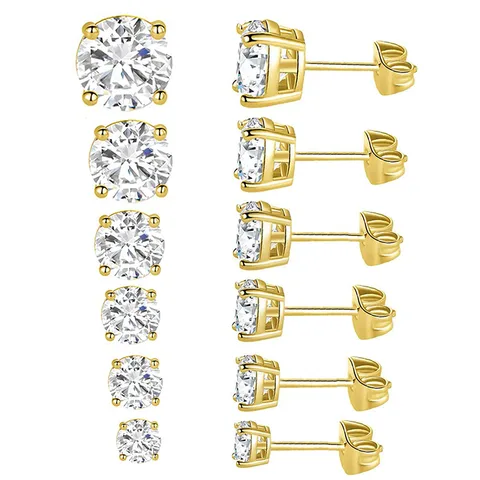 Copper Gold Plated Simple Style Round Inlay Zircon Ear Studs