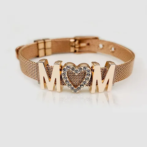 Mama Letter Stainless Steel Inlay Rhinestones Bracelets