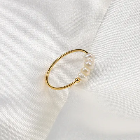 Wholesale Jewelry Simple Style Geometric Freshwater Pearl Titanium Steel 18K Gold Plated Plating Rings