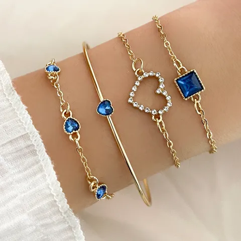 Sweet Streetwear Square Heart Shape Metal Inlay Artificial Gemstones Women's Bracelets