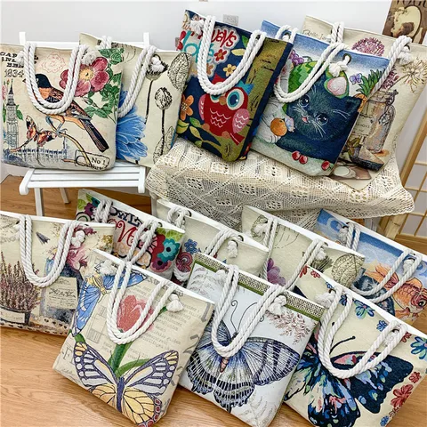 Women's Basic Cat Canvas Shopping Bags