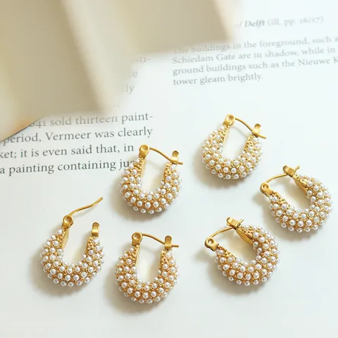 1 Pair Elegant Baroque Style U Shape Plating Inlay 304 Stainless Steel Artificial Pearls 18K Gold Plated Earrings