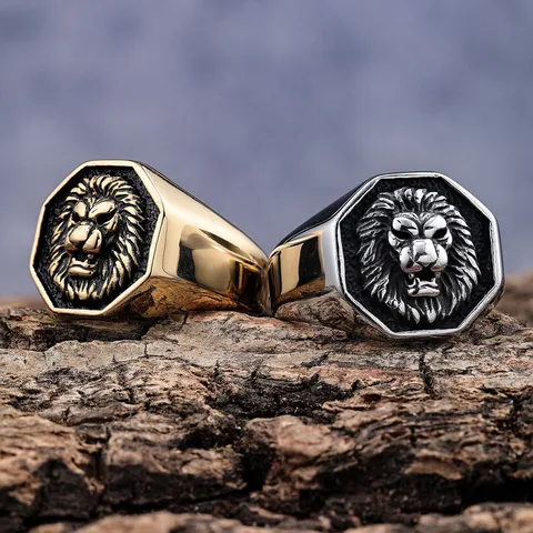 Hip-Hop Punk Lion 304 Stainless Steel Plating Men'S Rings