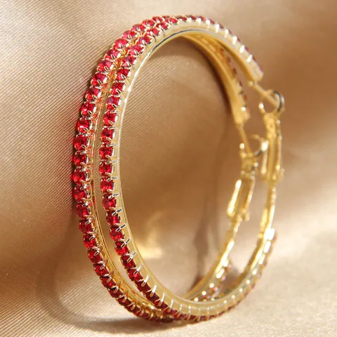 Exaggerated Shiny Round Alloy Inlay Rhinestones Women's Hoop Earrings