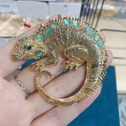 Retro Lizard Alloy Plating Inlay Artificial Gemstones Rhinestones Unisex Brooches