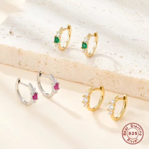 1 Pair Simple Style Commute Shiny Circle Plating Inlay Sterling Silver Zircon 18k Gold Plated White Gold Plated Hoop Earrings