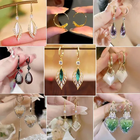 Lady Leaf Artificial Crystal Alloy Inlay Zircon Women's Drop Earrings