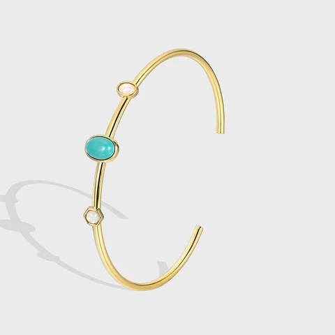 Vacation Geometric Copper Plating Inlay Turquoise 18k Gold Plated Cuff Bracelets