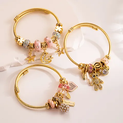 Elegant Sweet Moon Heart Shape Gold Plated Rhinestones Pearl 304 Stainless Steel Alloy Wholesale Bracelets