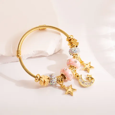 Elegant Sweet Moon Heart Shape Gold Plated Rhinestones Pearl 304 Stainless Steel Alloy Wholesale Bracelets