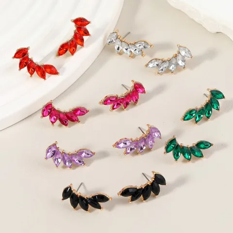 Elegant Shiny Leaf Alloy Inlay Zircon Women's Ear Studs