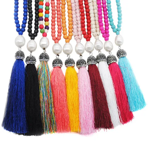 Ethnic Style Tassel Beaded Turquoise Rope Rhinestone Women's Long Necklace