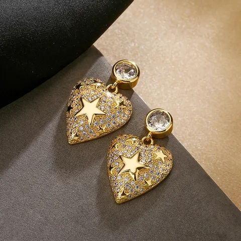 1 Pair Sweet Simple Style Commute Star Heart Shape Plating Inlay Copper Zircon 18k Gold Plated Drop Earrings