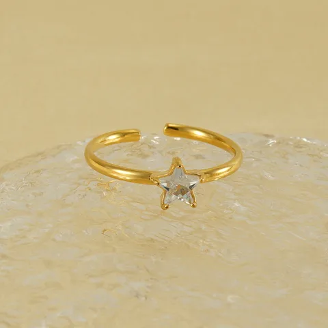 Stainless Steel 18K Gold Plated Simple Style Korean Style Inlay Star Zircon Open Rings